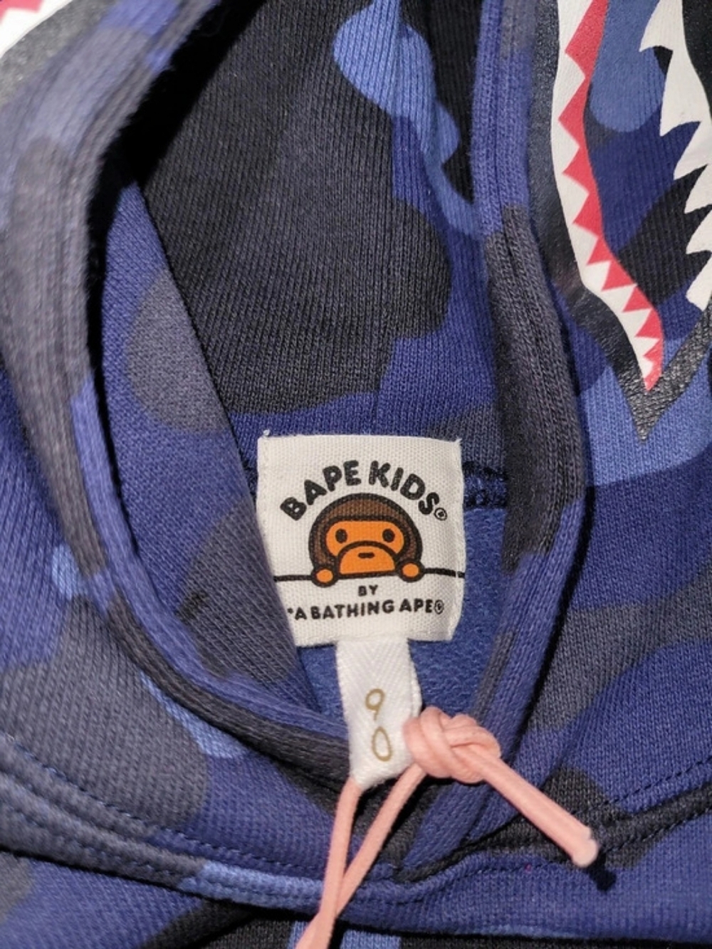 NWT BAPE Kids Camo Shark Hoodie Size 90 Blue Camo Made In Japan Designer Kids - Picture 13 of 14
